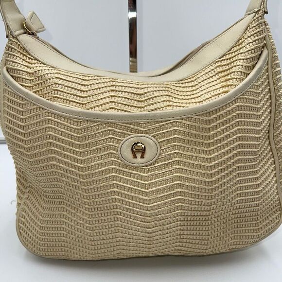 Etienne Aigner Vintage Cream Basket Weave Straw Handbag Neutral Purse - Picture 2 of 12